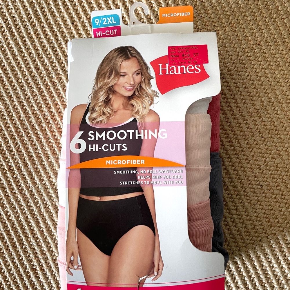Hanes Women's Microfiber Smoothing Hi-Cut Underwear, 6-Pack Size 9/2XL